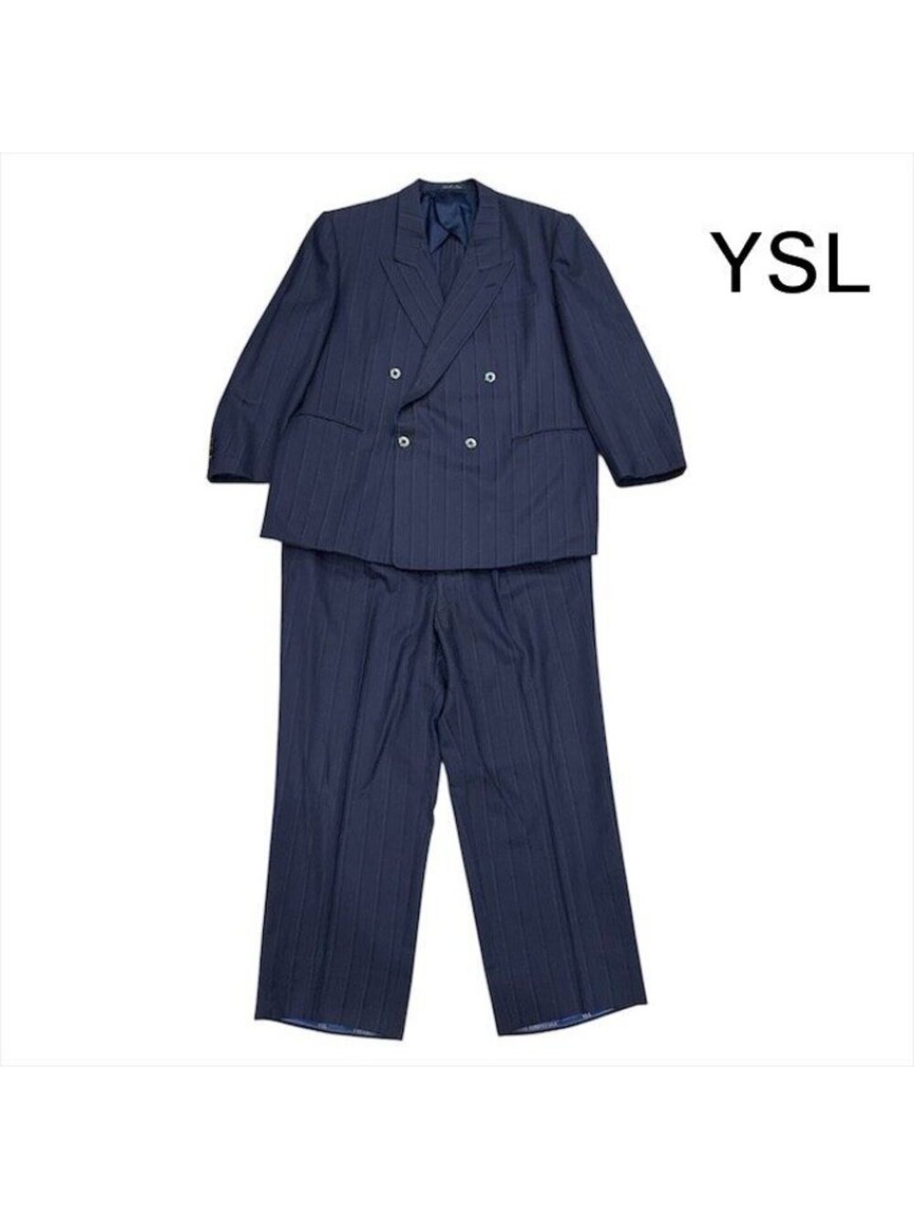 Saint Laurent YSL Striped Double Breasted Set Pants Suit Business Navy Large